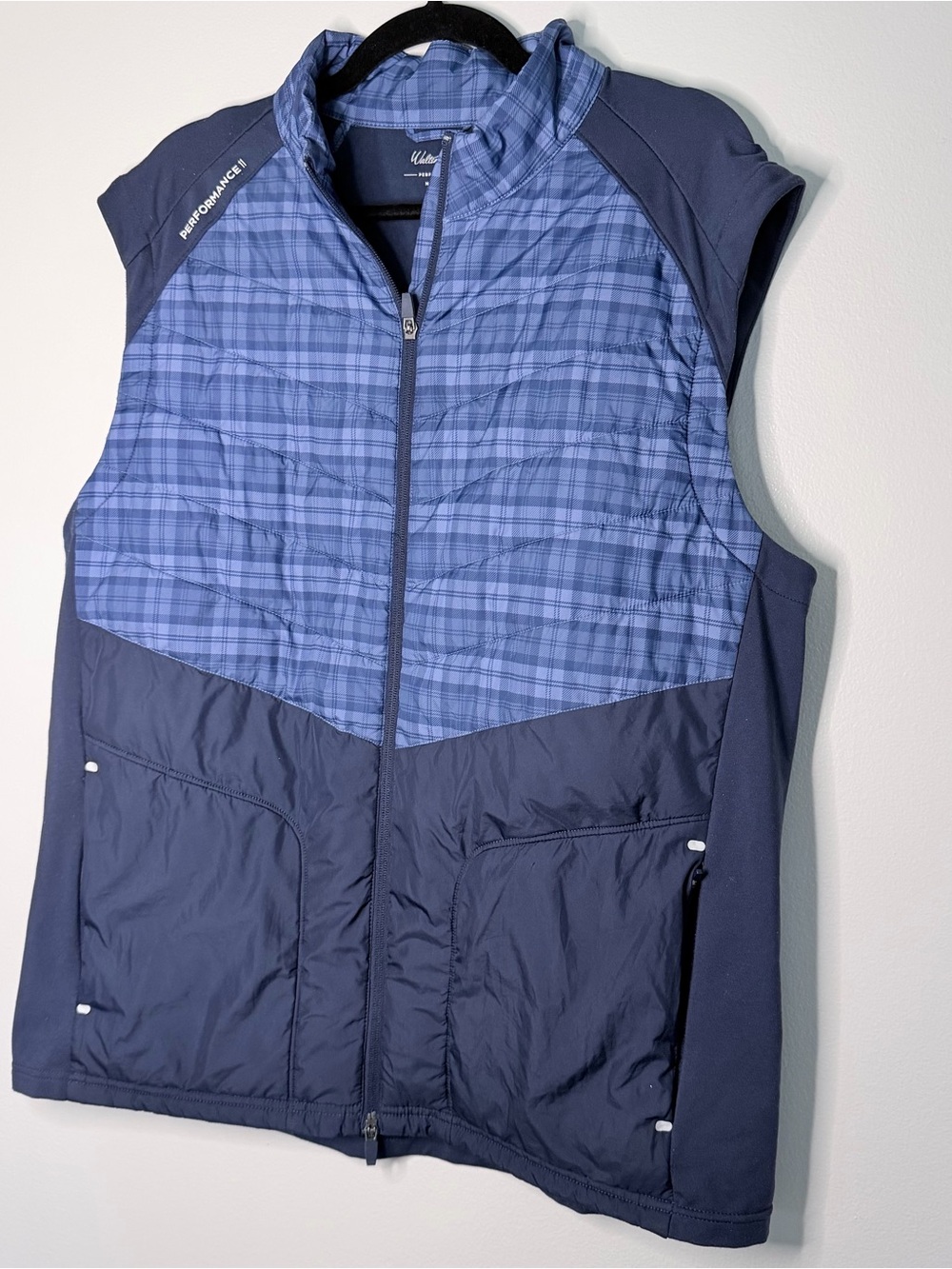 Men's Blue Plaid Performance Quilted Vest by Unknown